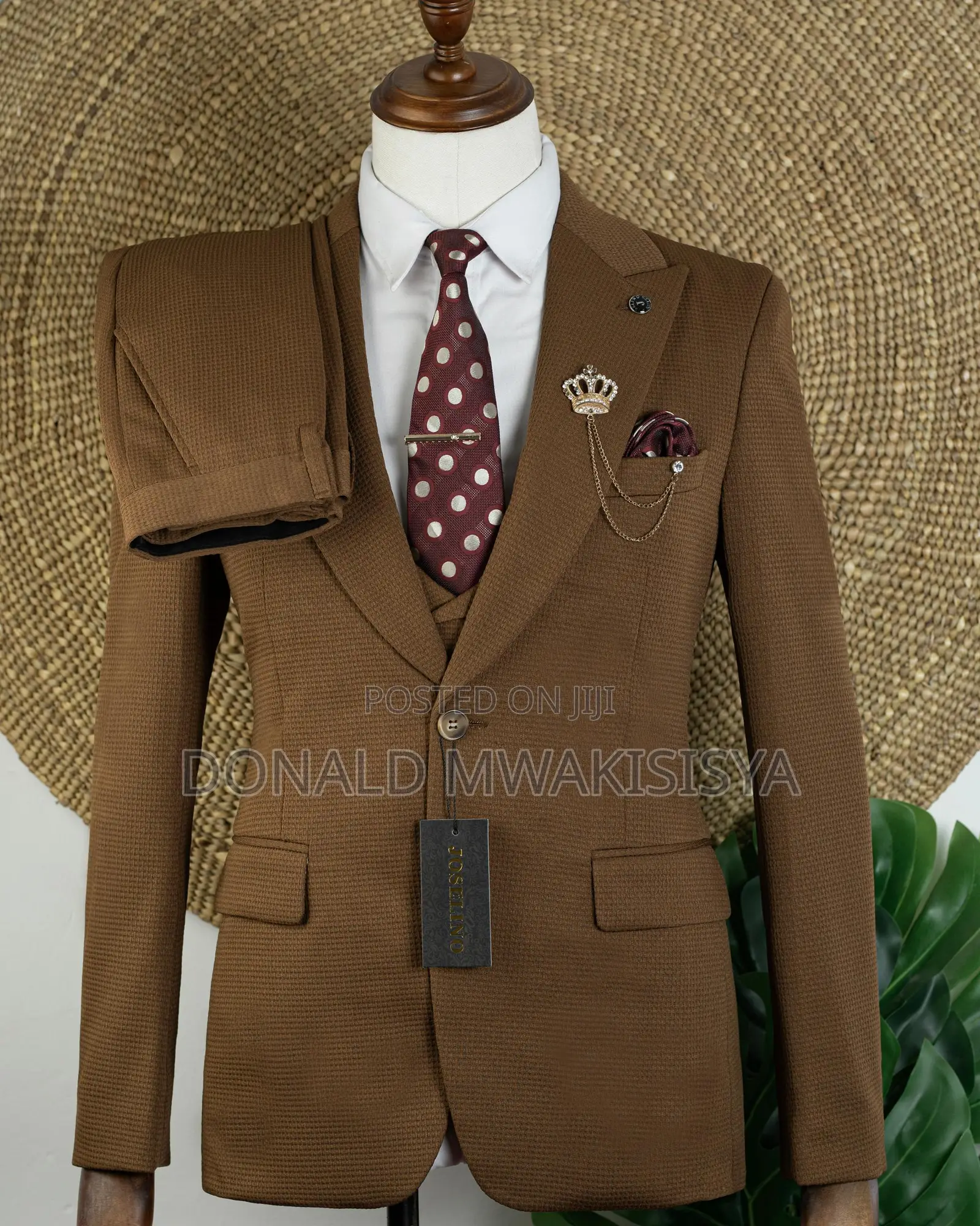 3-Piece Waffle Suit - Chocolate Brown