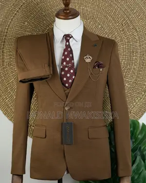 3-Piece Waffle Suit - Chocolate Brown