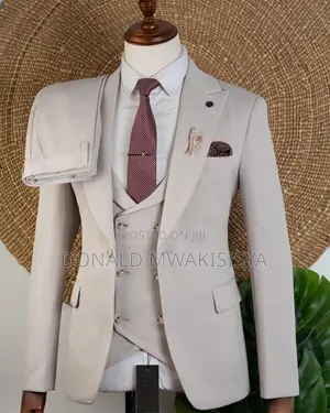 3-Piece Waffle Suit - Cream / Stone Beige