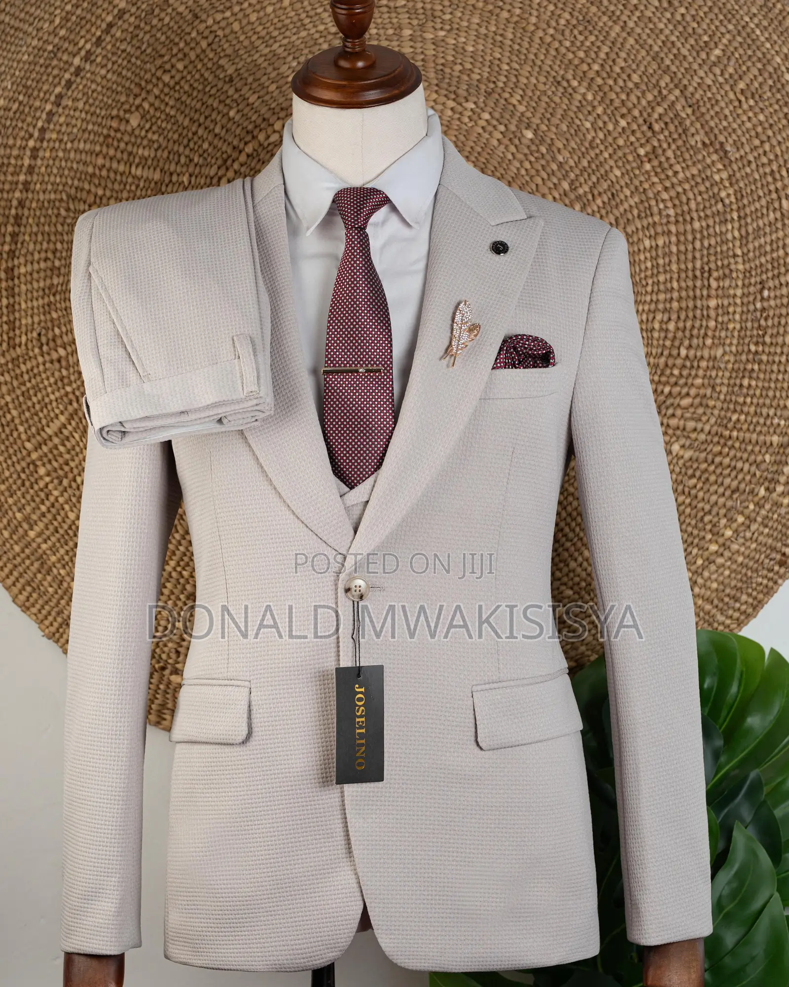 3-Piece Waffle Suit - Cream / Stone Beige