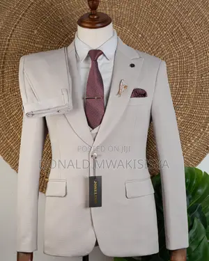 3-Piece Waffle Suit - Cream / Stone Beige