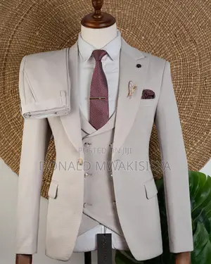 3-Piece Waffle Suit - Cream / Stone Beige