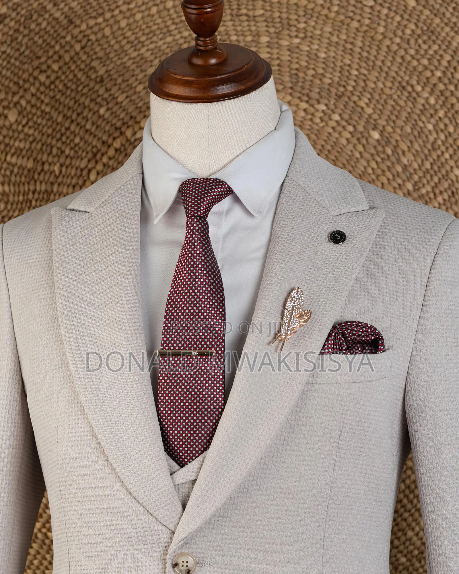 3-Piece Waffle Suit - Cream / Stone Beige