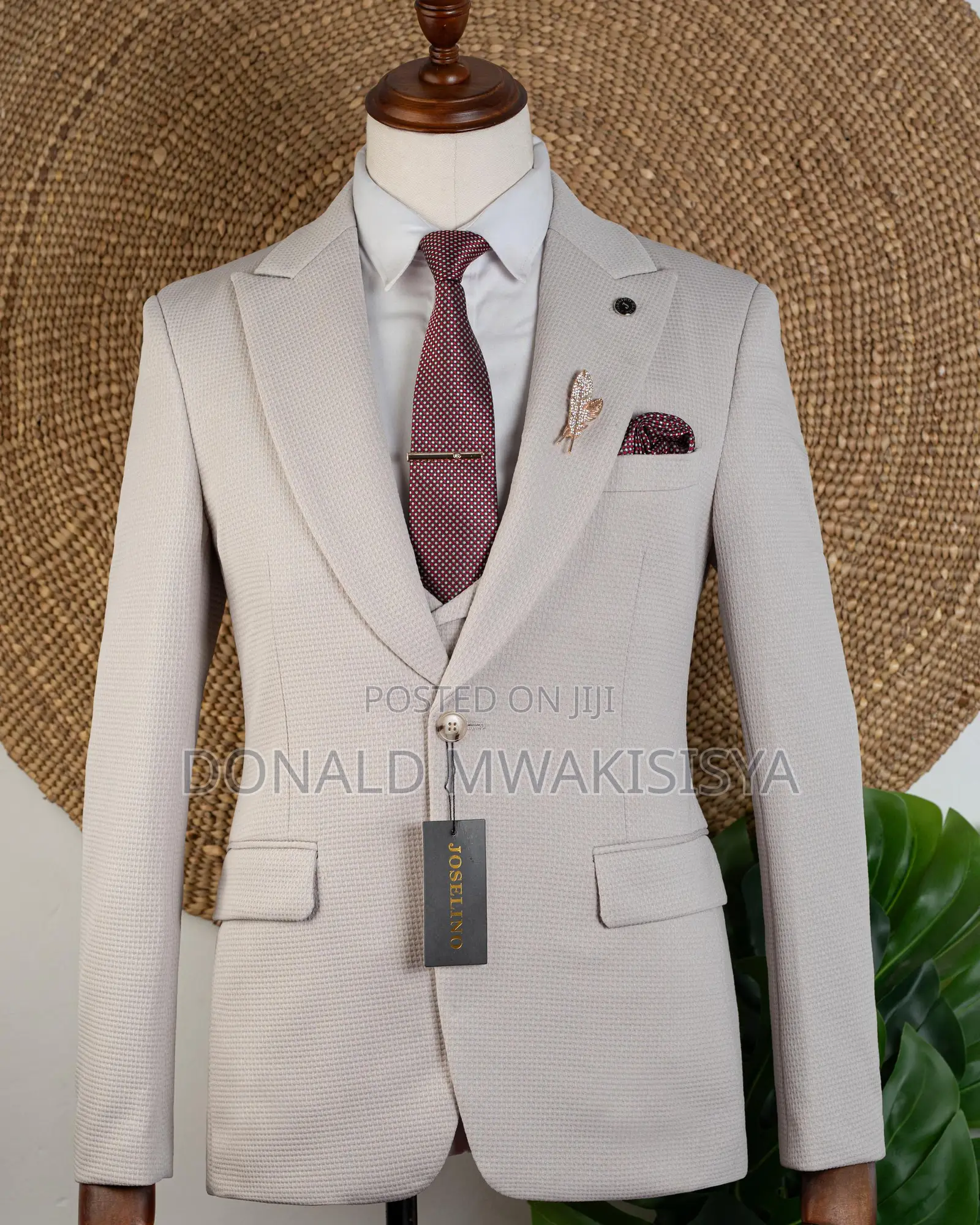 3-Piece Waffle Suit - Cream / Stone Beige