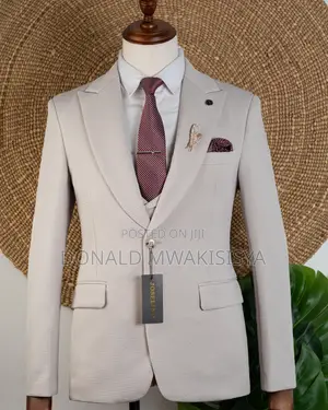 3-Piece Waffle Suit - Cream / Stone Beige