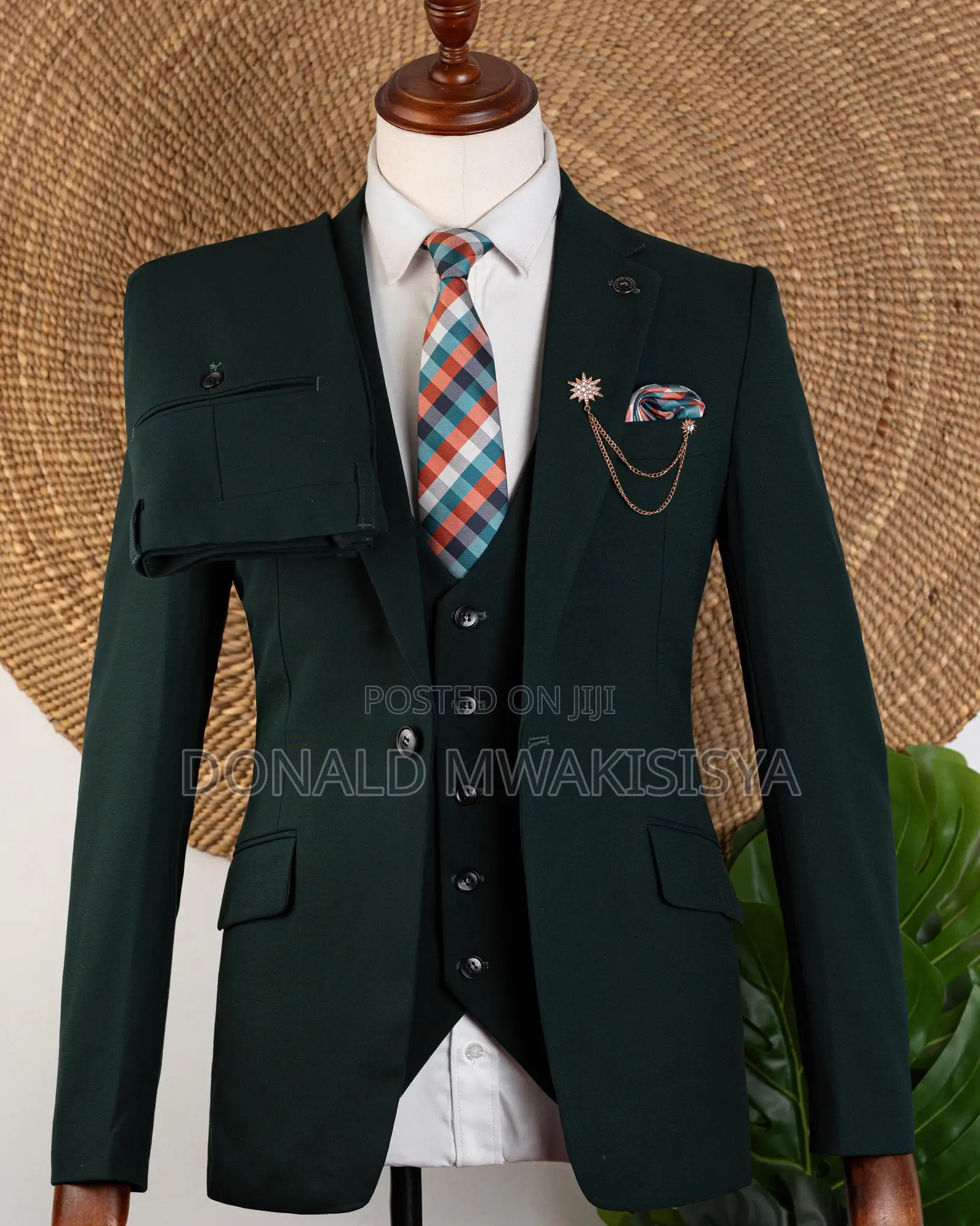 3-Piece Premium Suit - Dark Green / Emerald Green