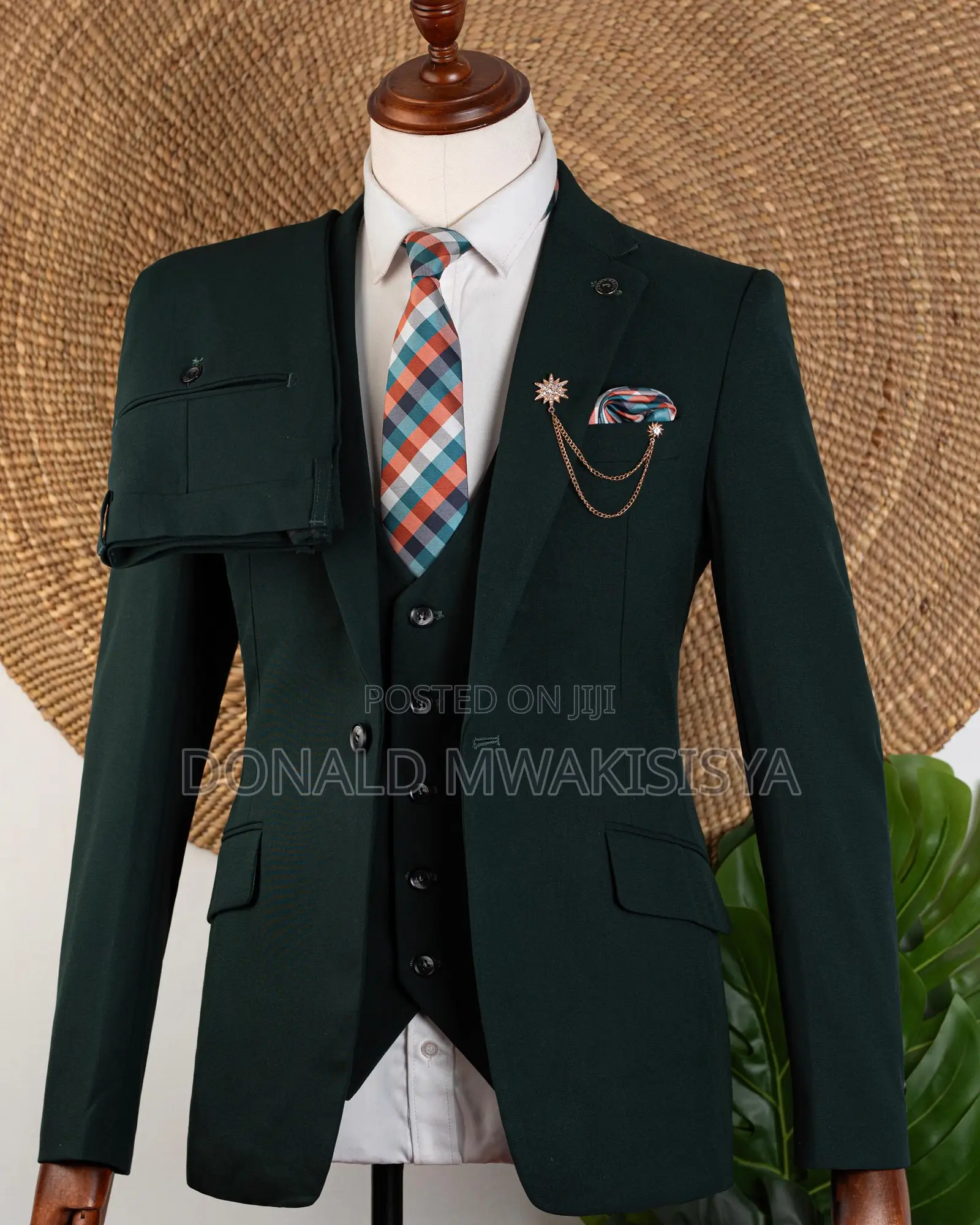 3-Piece Premium Suit - Dark Green / Emerald Green