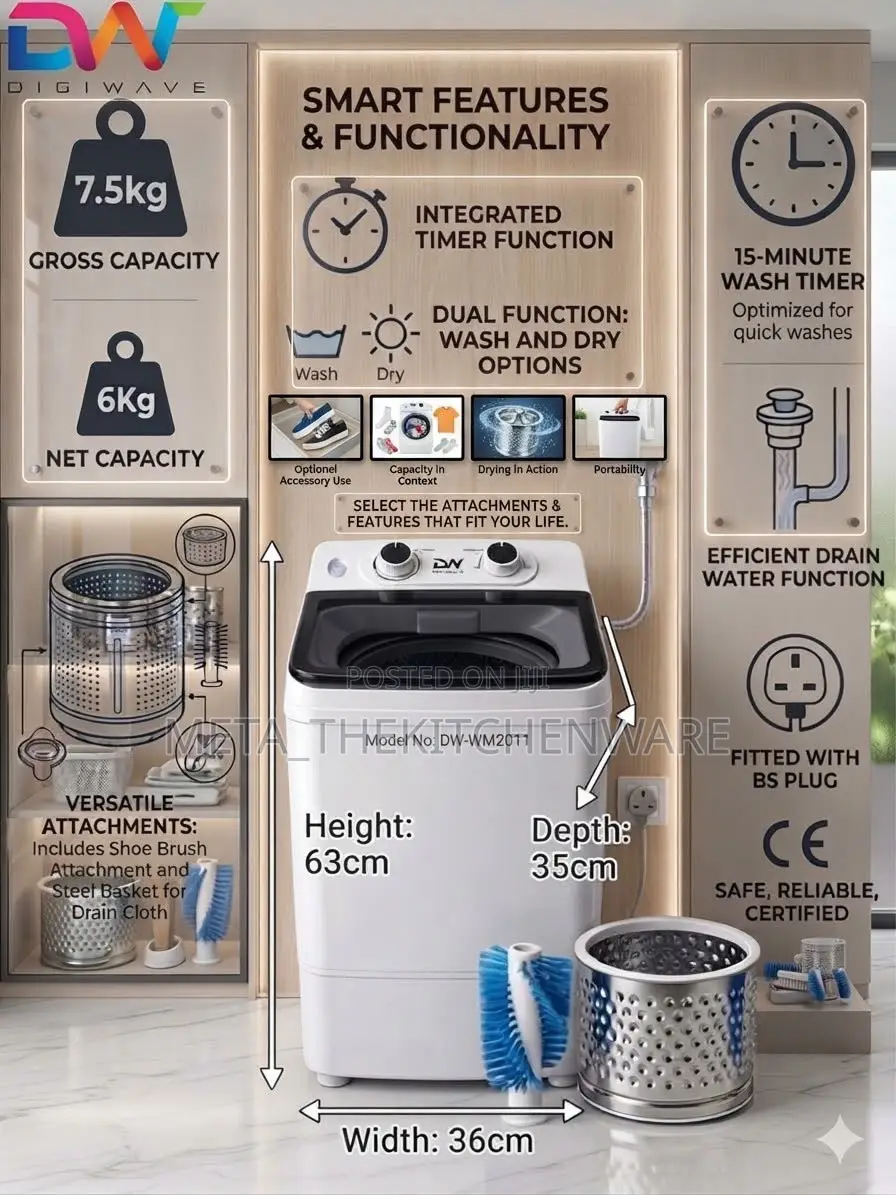Digiwave Manual Mini Washing Machine With Shoes Washer 6kg