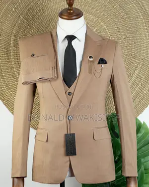 3-Piece Herringbone Suit - Camel Brown / Khaki