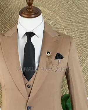 3-Piece Herringbone Suit - Camel Brown / Khaki