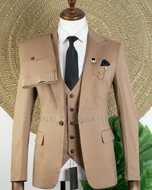 3-Piece Herringbone Suit - Camel Brown / Khaki