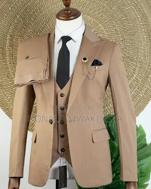 3-Piece Herringbone Suit - Camel Brown / Khaki