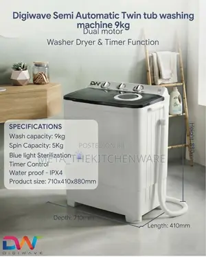 DIGIWAVE SEMI AUTOMATIC 9kg Washing Machine