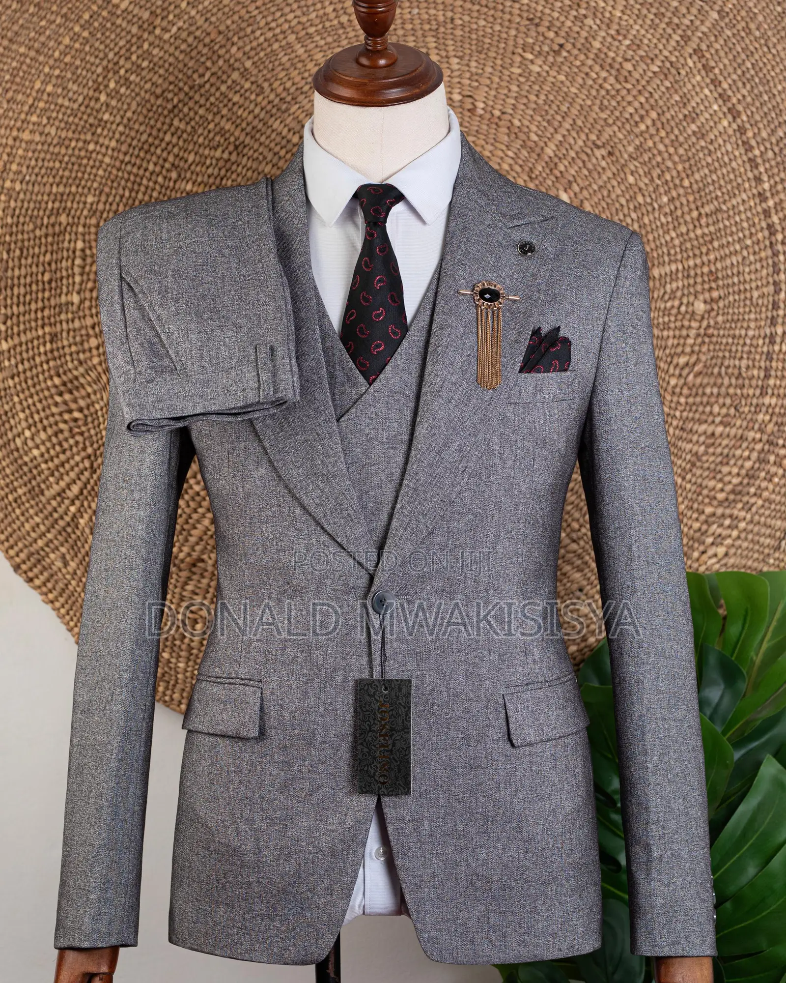 3-Piece Premium Suit - Light Grey / Ash Grey Texture