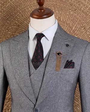 3-Piece Premium Suit - Light Grey / Ash Grey Texture
