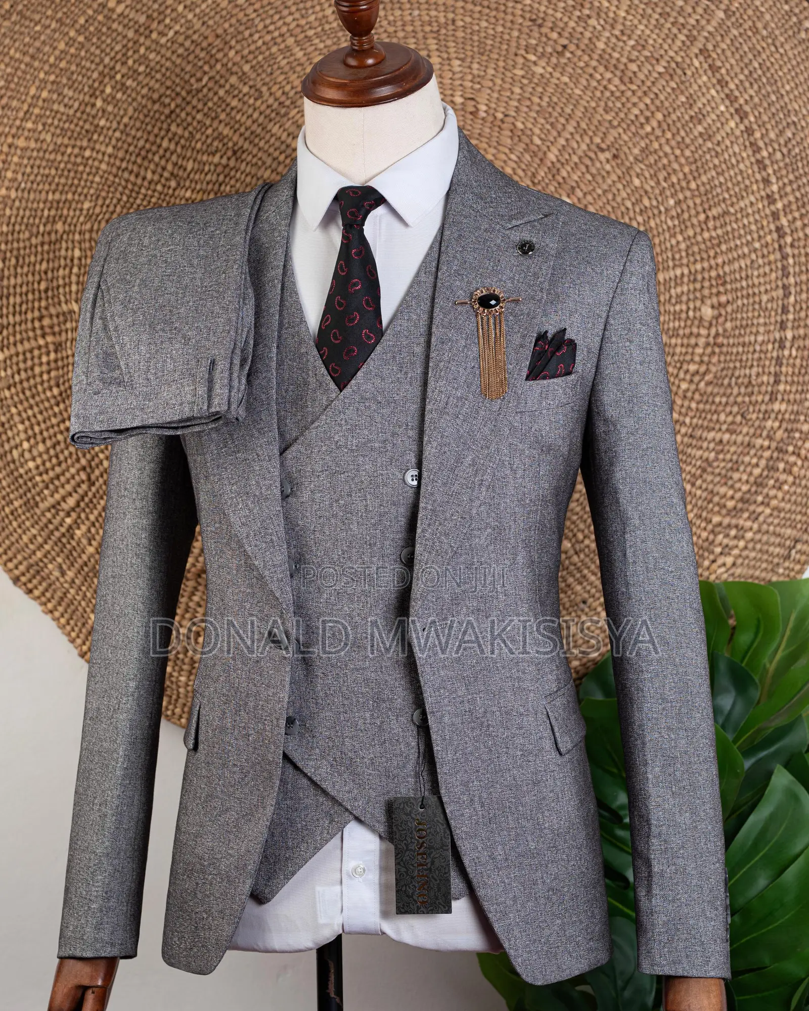 3-Piece Premium Suit - Light Grey / Ash Grey Texture