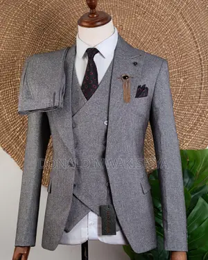 3-Piece Premium Suit - Light Grey / Ash Grey Texture