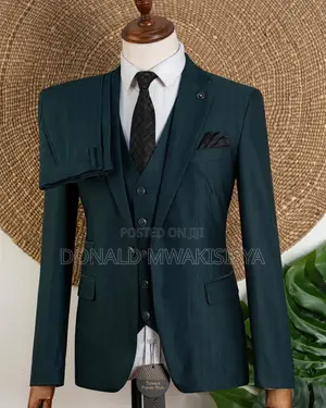 3-Piece Premium Suit - Dark Emerald Green / Bottle Green Pinstripe