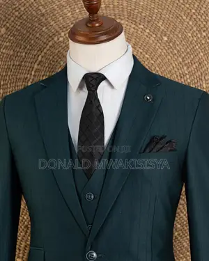 3-Piece Premium Suit - Dark Emerald Green / Bottle Green Pinstripe