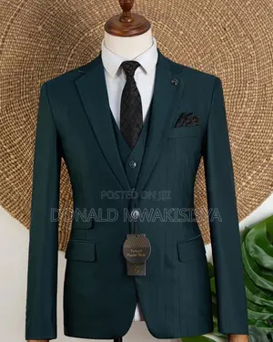 3-Piece Premium Suit - Dark Emerald Green / Bottle Green Pinstripe