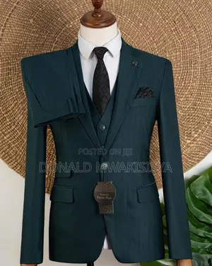3-Piece Premium Suit - Dark Emerald Green / Bottle Green Pinstripe
