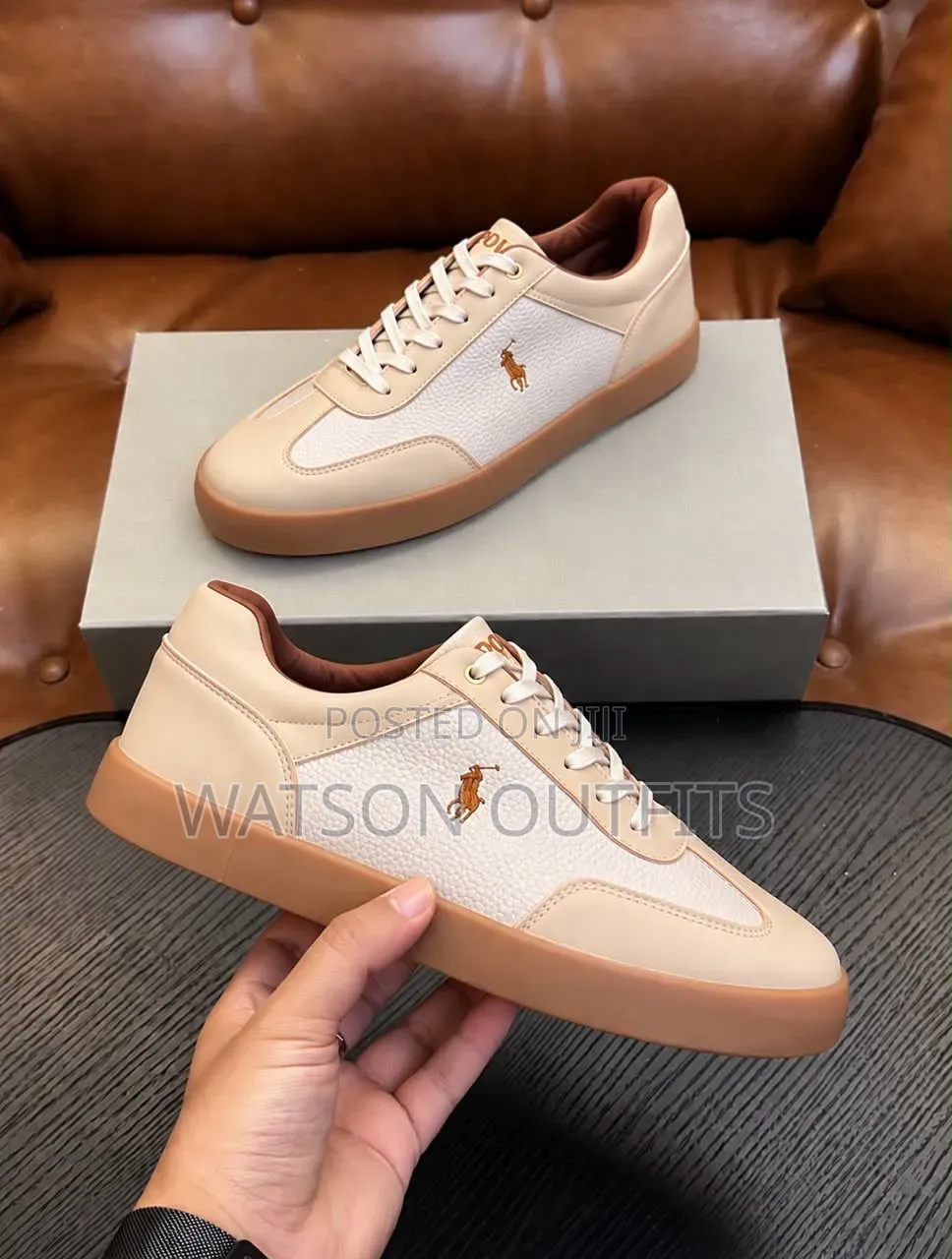 Men's Leather Shoes Sneakers in Polo Design