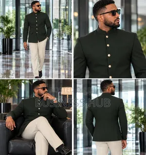 Safari Suit Koti Jeusi Suruali Nyeupe