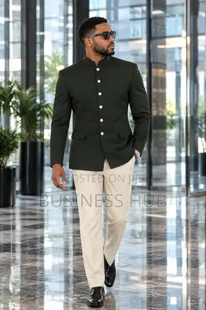Safari Suit Koti Jeusi Suruali Nyeupe