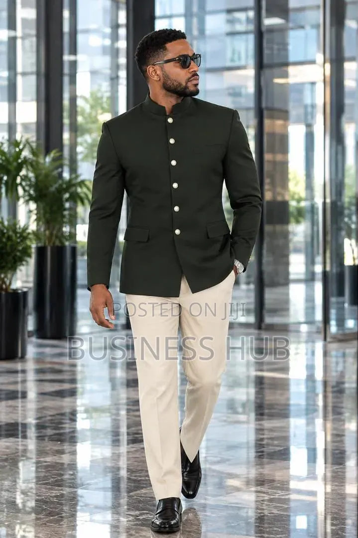 Safari Suit Koti Jeusi Suruali Nyeupe