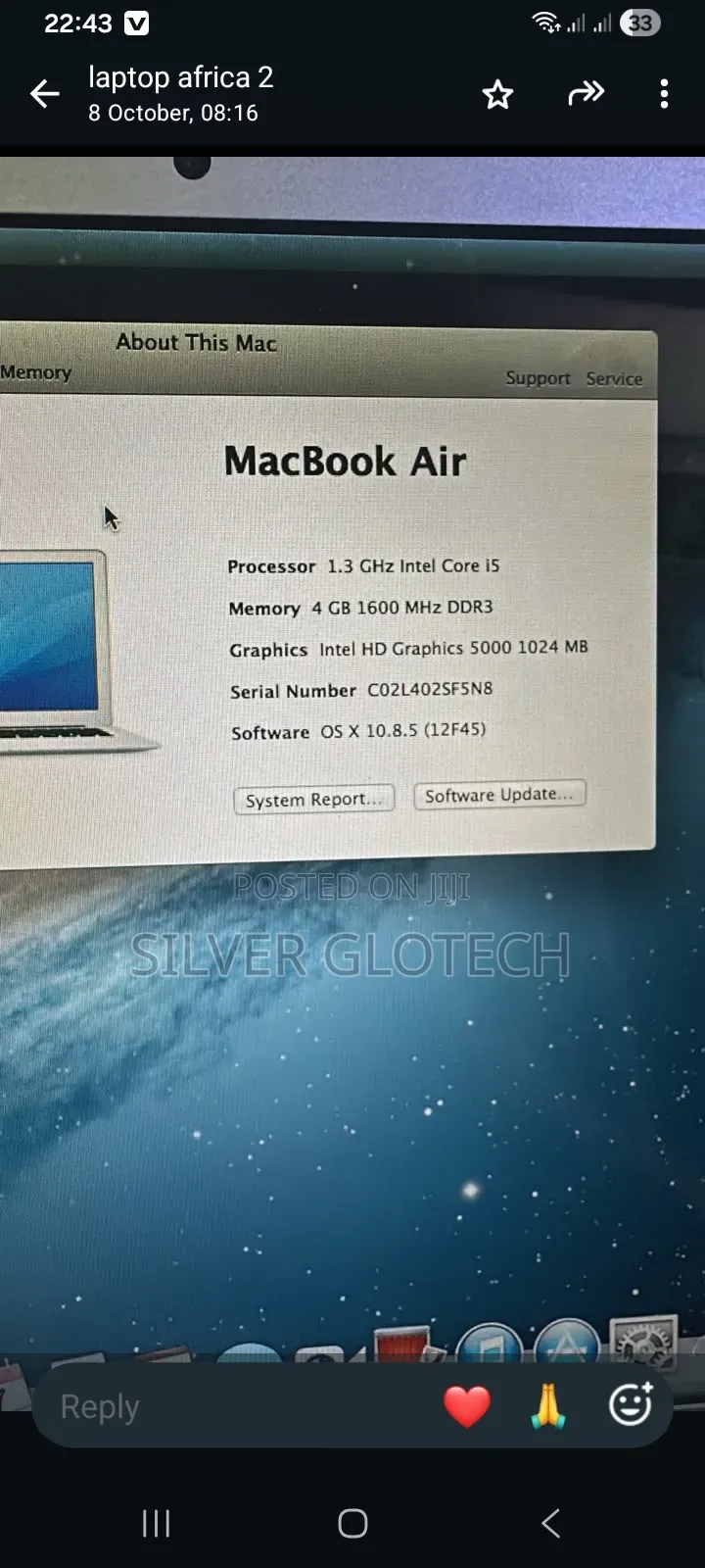 New Laptop Apple MacBook Air 4GB Intel Core i5 SSD 256GB