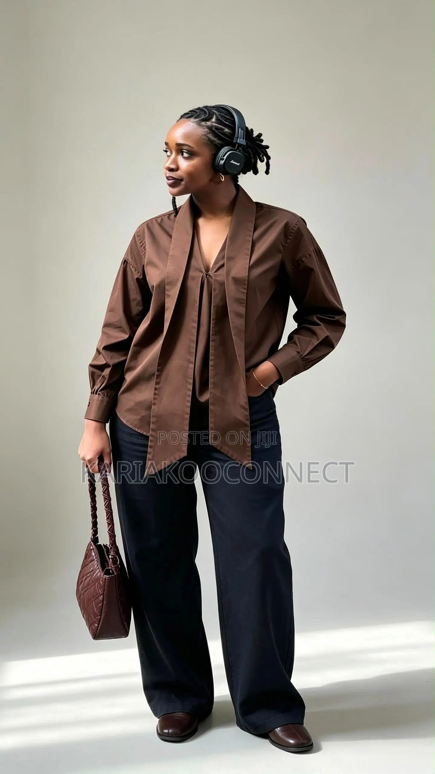 Bow Blouse & Navy Trousers