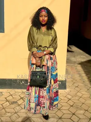Satin Top & Printed Maxi Skirt Set