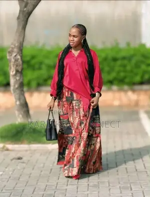 Satin Top & Printed Maxi Skirt Set