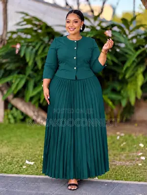 Tan Button Top & Pleated Maxi Skirt Set Description: