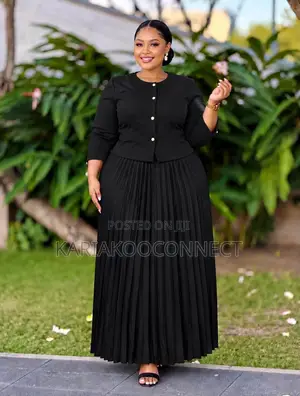 Tan Button Top & Pleated Maxi Skirt Set Description: