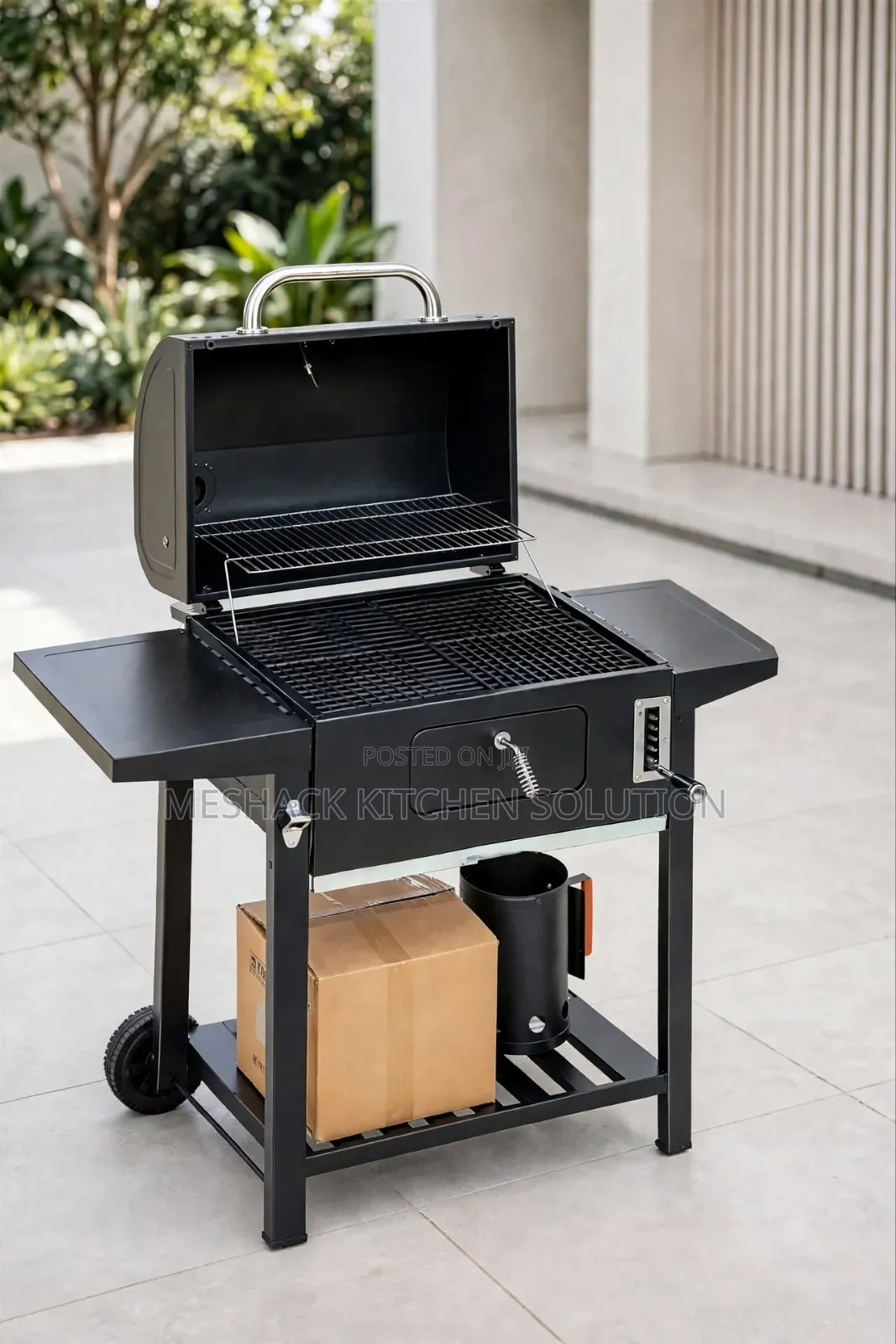 Outdoor Charcoal Barbecue Grill With Side Table & Wheels