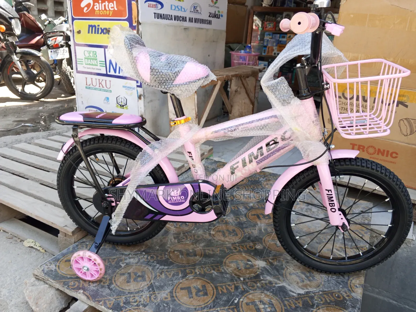 FIMBO Kids Bicycle With Training Wheels, Basket – Pink