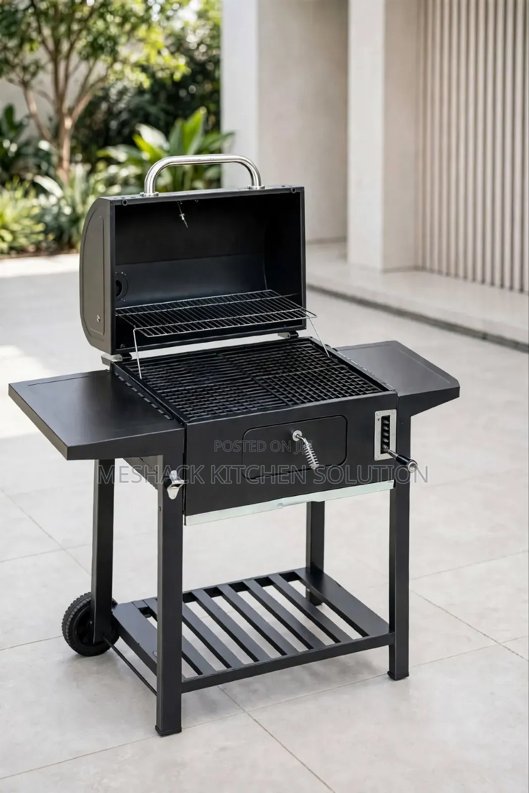 Outdoor Charcoal Barbecue Grill With Side Table & Wheels