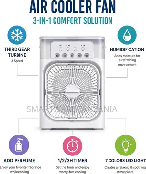 Air Cooler Fan With 3-Speed Turbine, 120ml Water Tank, 7-Color LED