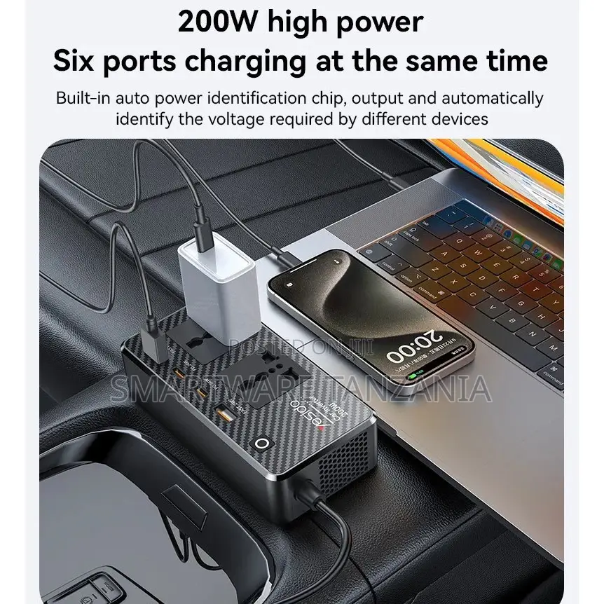 Yesido 200W Car Inverter With 2 AC Outlets 2 USB Ports, Fast Charging