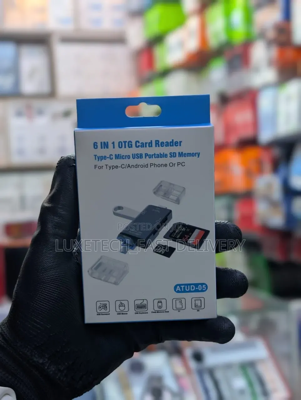 6-in-1 OTG Card Reader– Type-C, Micro USB, USB, SD/TF for Phone and PC