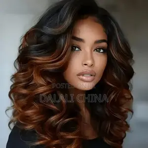 Women's Red-Brown Ombre Parted Short Curly Hair With Large Waves