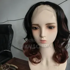 Women's Red-Brown Ombre Parted Short Curly Hair With Large Waves