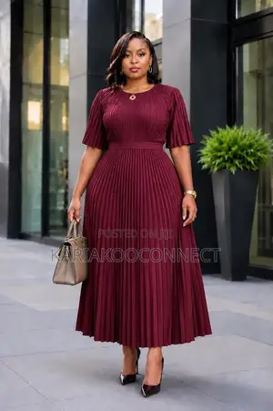 Pleated Flare Midi Dress – Short Sleeve