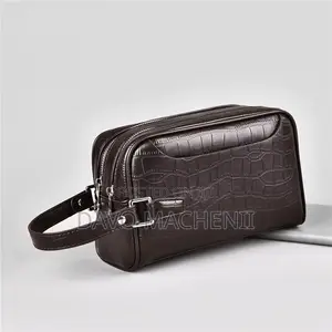 Crocodile Grain Leather Clutch Bag