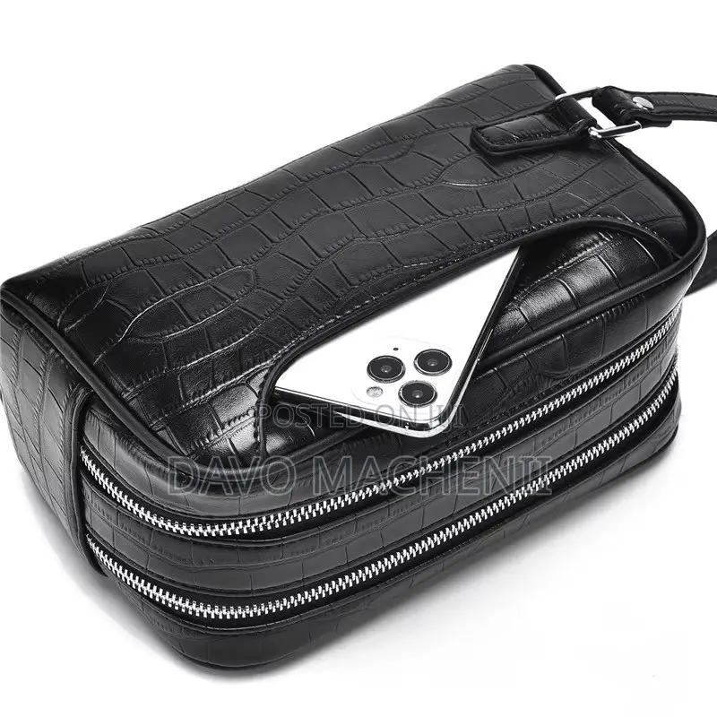 Crocodile Grain Leather Clutch Bag