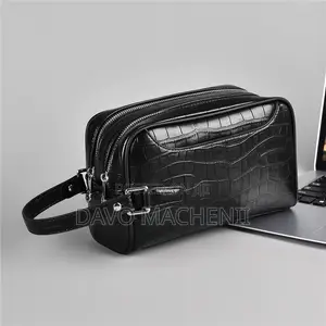 Crocodile Grain Leather Clutch Bag