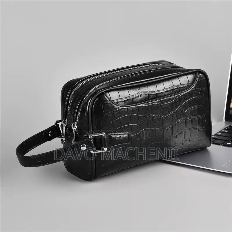 Crocodile Grain Leather Clutch Bag