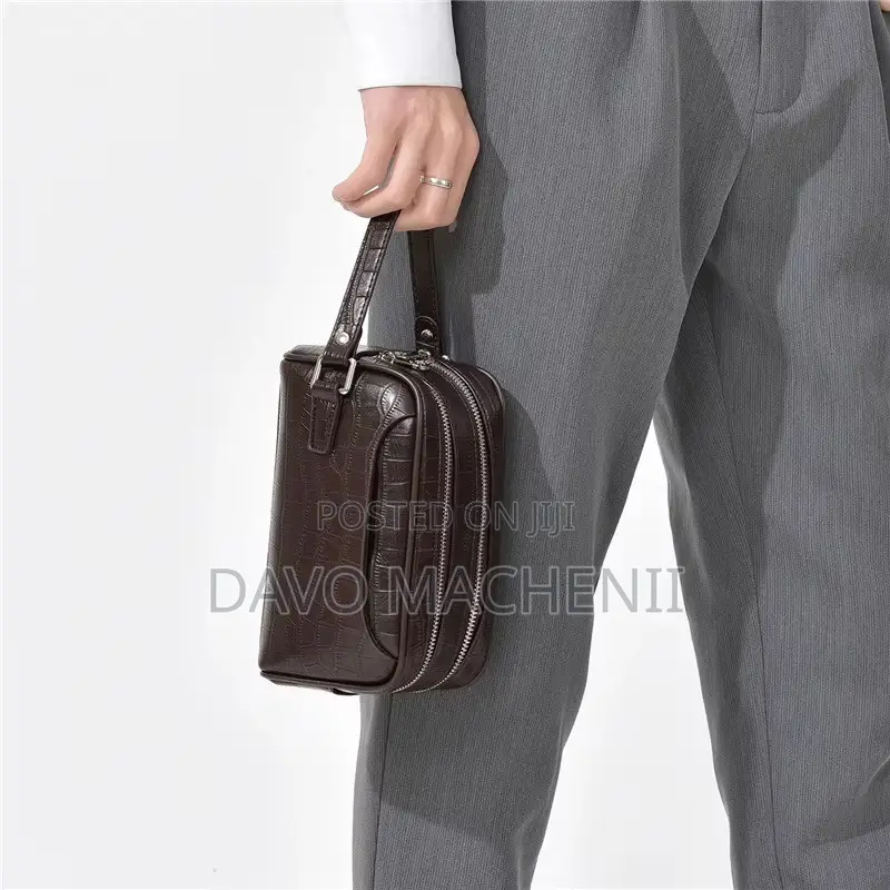 Crocodile Grain Leather Clutch Bag