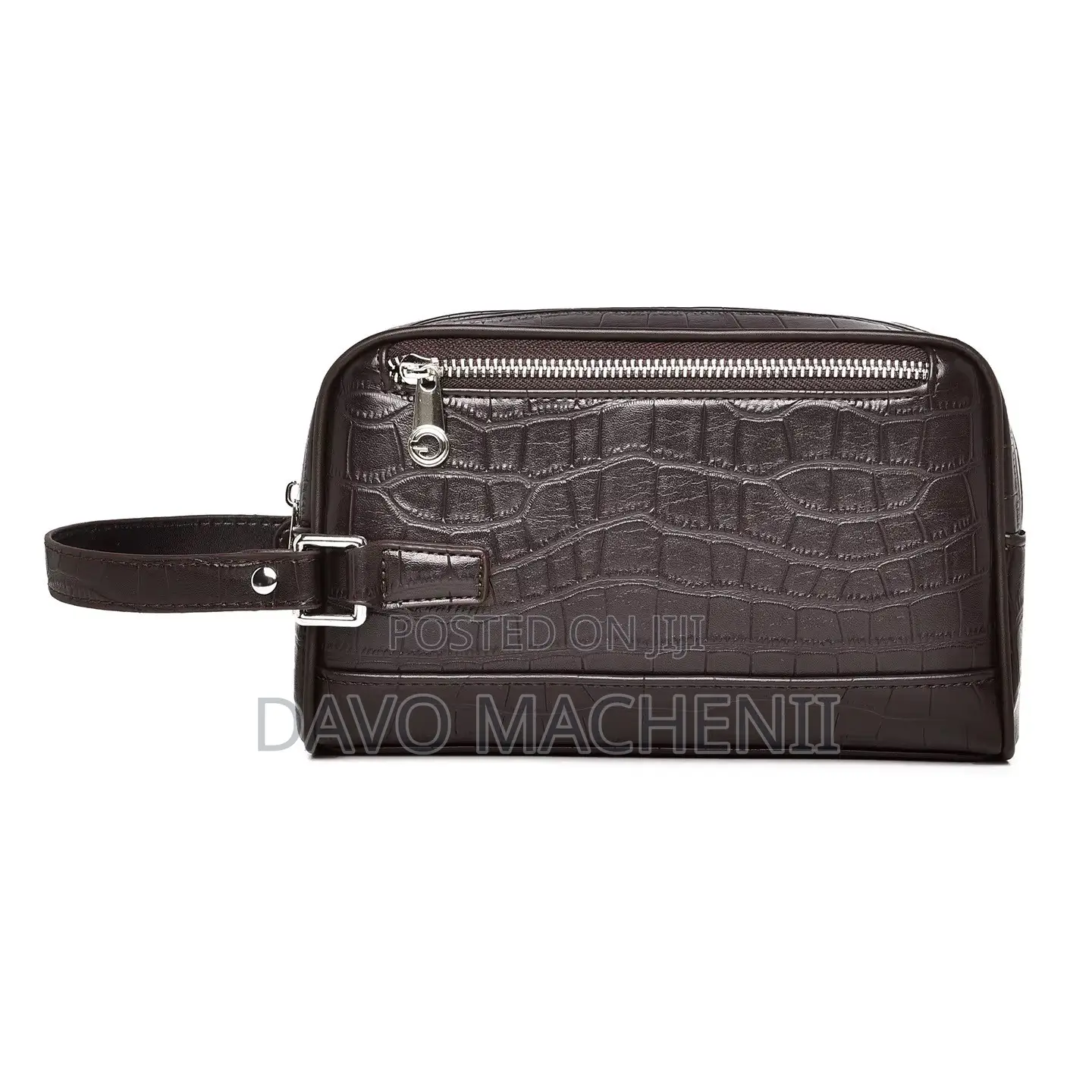 Crocodile Grain Leather Clutch Bag